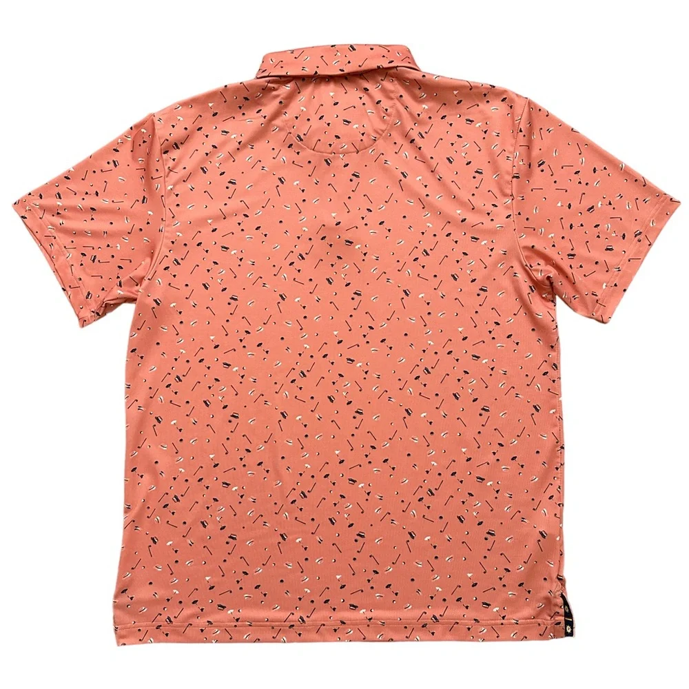 Ben Hogan Polo Shirt Mens Size M Short Sleeve All Over Golf Print Pink Stretch - Picture 3 of 5